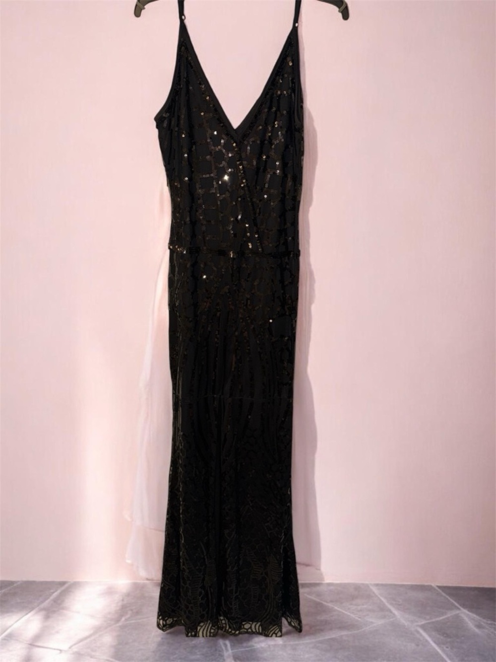 Black Sequin V-Neck Evening Dress